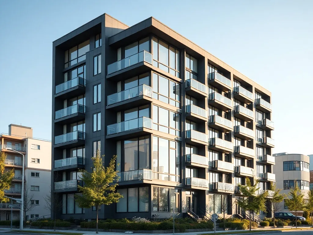 A modern residential building in Victoria BC, clean architec