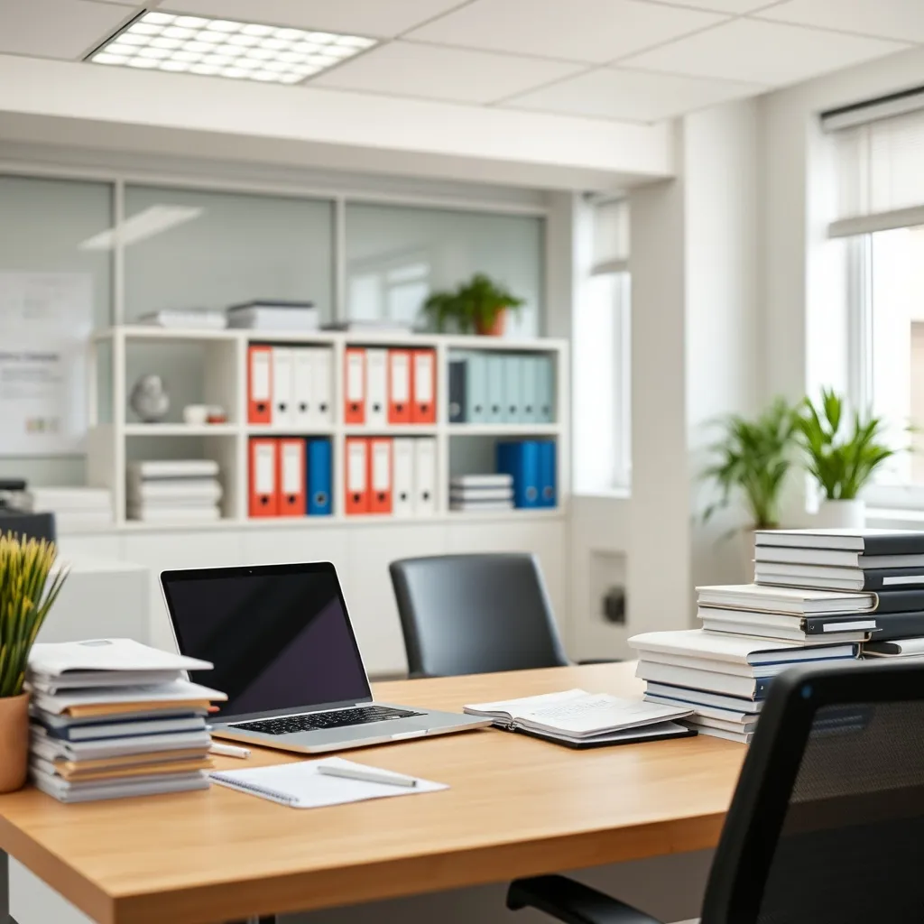 A clean, professional accounting office environment with org